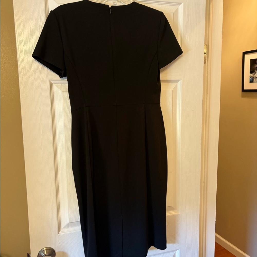Calvin Klein Black Sheath Dress V Neck Short Sleeve Workwear Midi Career - Picture 5 of 6